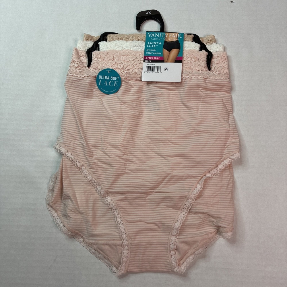 Vanity Fair Radiant Light & Luxe Invisible Under Clothes 3 Pack Briefs 4XL/11